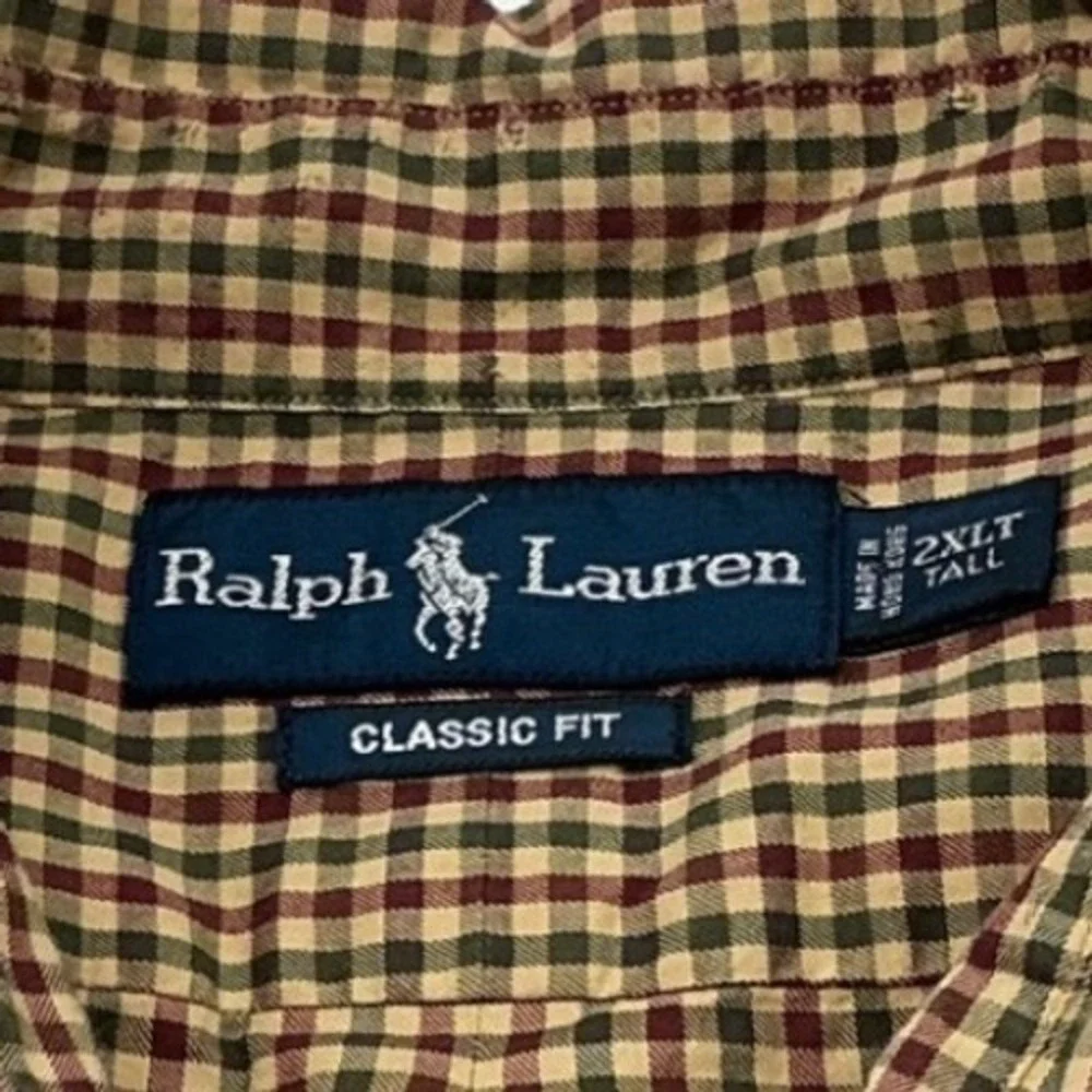 Ralph Lauren‎ Mens 2XLT Tall Classic Fit Gingham Check Button Down Shirt Brown